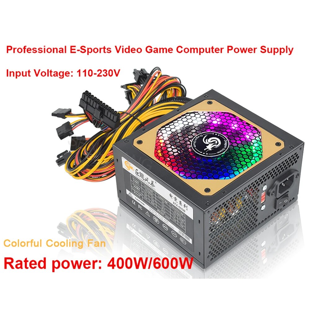 ATX 400W 600W 110-230V RGB 12V - огляд і ціна Power Supply 750W